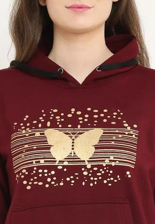 PAVONINE Wine Color Butterfly-Design Pullover Hoodie Sweatshirt For Girls | Grocsy