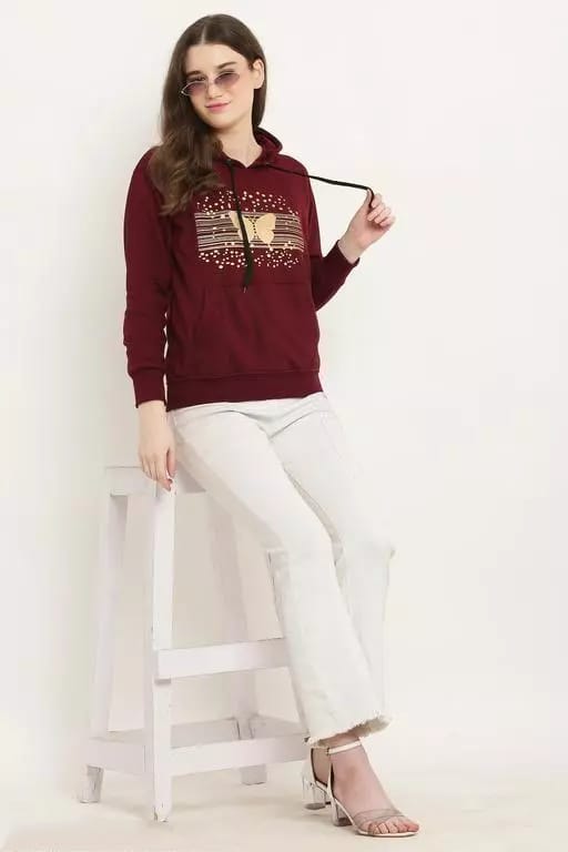 PAVONINE Wine Color Butterfly-Design Pullover Hoodie Sweatshirt For Girls | Grocsy