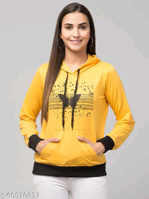 PAVONINE Yellow Color Butterfly-Design Pullover Hoodie Sweatshirt For Girls | Grocsy