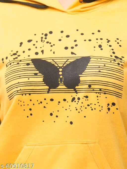 PAVONINE Yellow Color Butterfly-Design Pullover Hoodie Sweatshirt For Girls | Grocsy