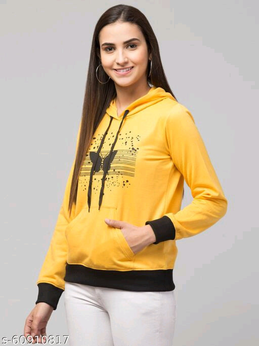 PAVONINE Yellow Color Butterfly-Design Pullover Hoodie Sweatshirt For Girls | Grocsy