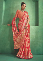 Joban Fashion Redbull Moss Brasso With Kasab Zari Border Saree & Tassels With Brasso Blouse | Grocsy