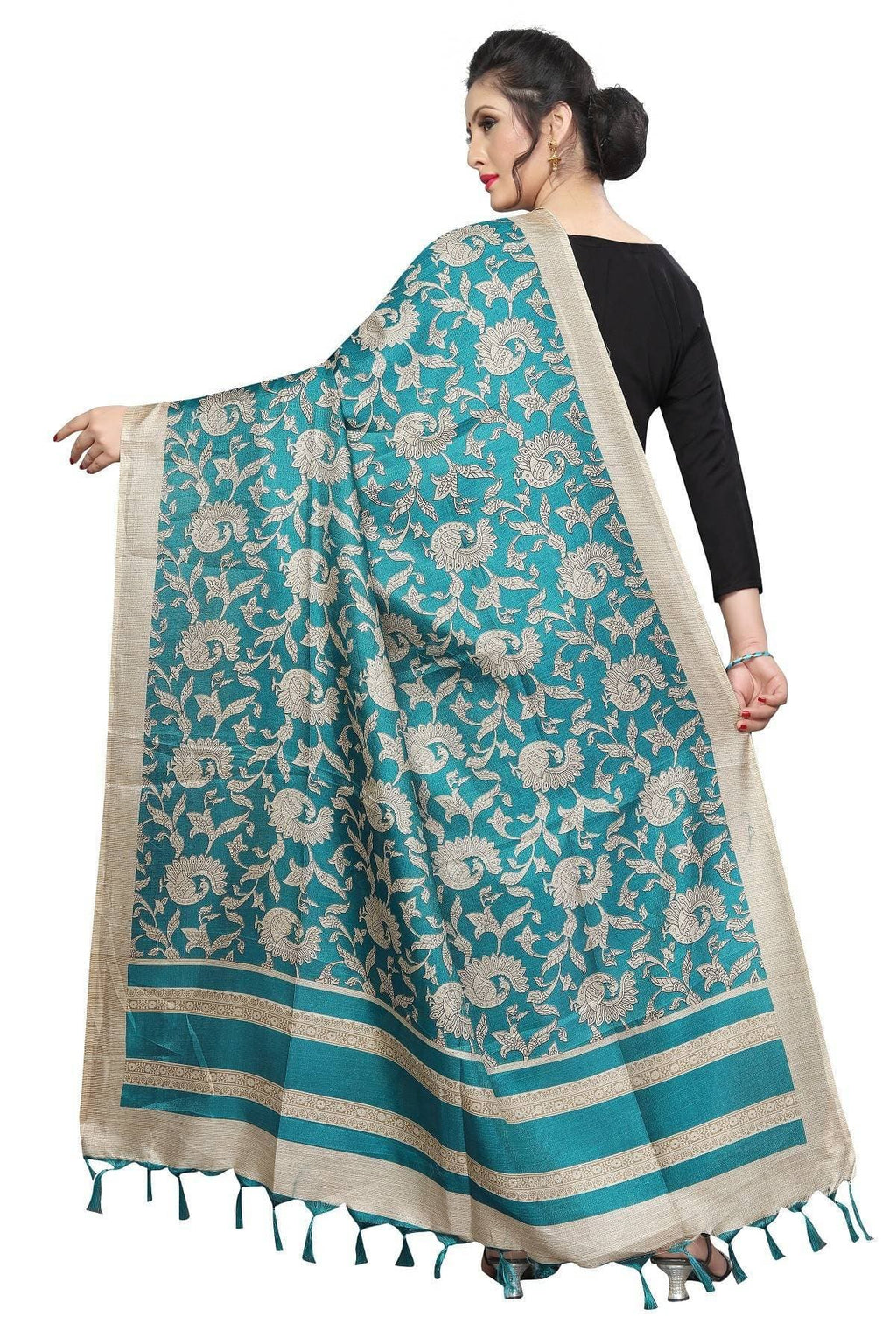 Vamika Rama Green Designed Printed Khadi Bhagalpuri Dupatta | Grocsy