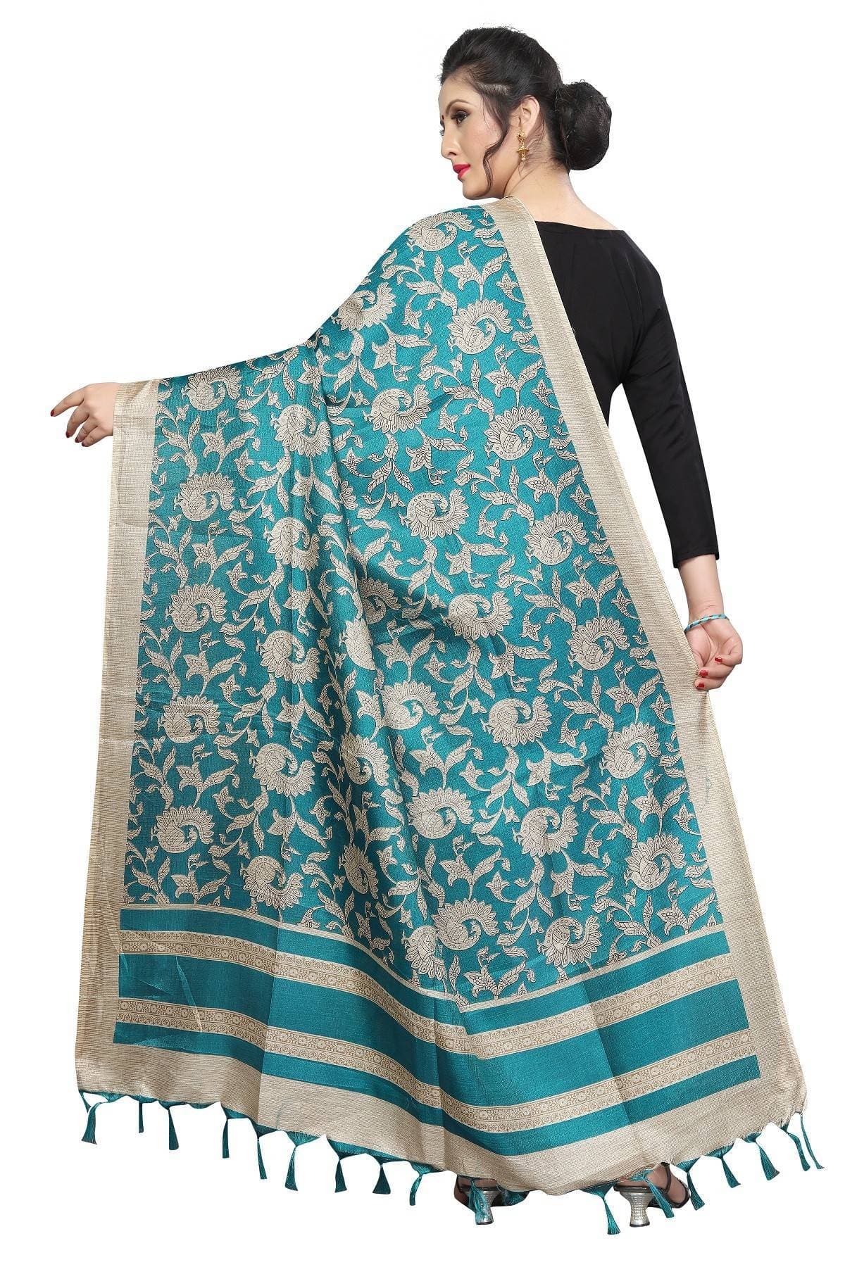 Vamika Rama Green Designed Printed Khadi Bhagalpuri Dupatta | Grocsy