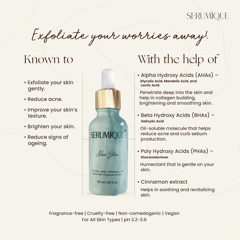 Serumique 23% AHA + 2% BHA + 5% PHA Wash-Off Serum Exfoliator - New You 30% | Grocsy