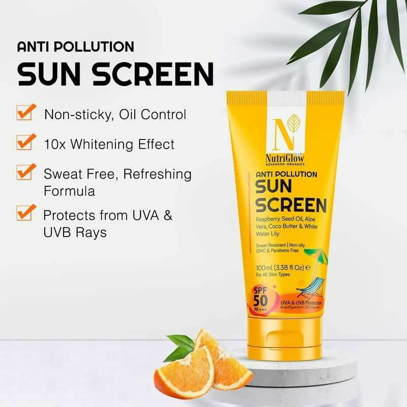 NutriGlow Advanced Organics Anti Pollution Sun Screen SPF 50 PA+++ | Grocsy