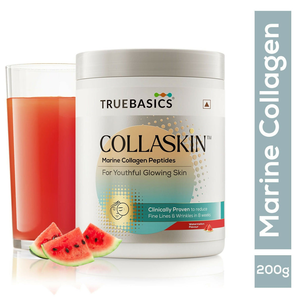 TrueBasics Collaskin Marine Collagen Peptides For Youthful Glowing Skin - Watermelon | Grocsy