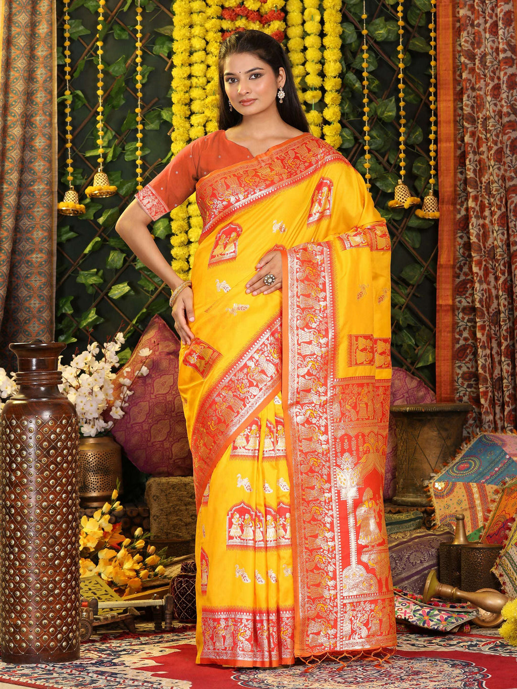 Shree Shyam Fashion Silk Yellow Saree | Grocsy