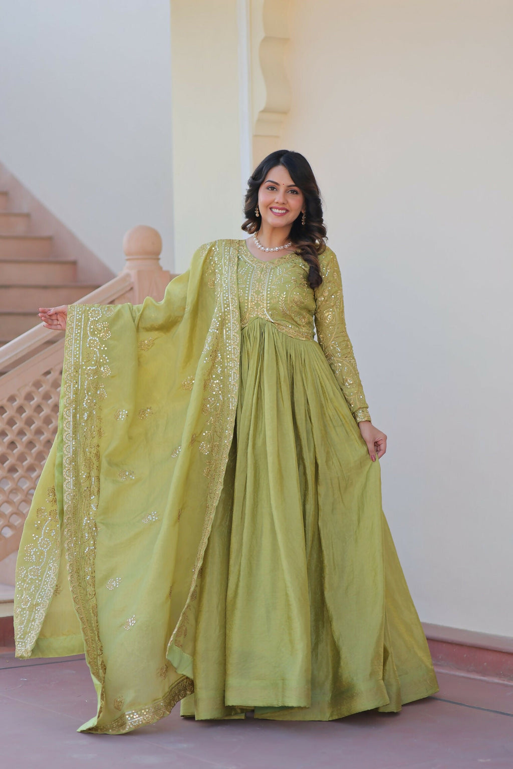 Joban Fashion Pista Crush Sequence Embroidery Work Kurta Set | Grocsy