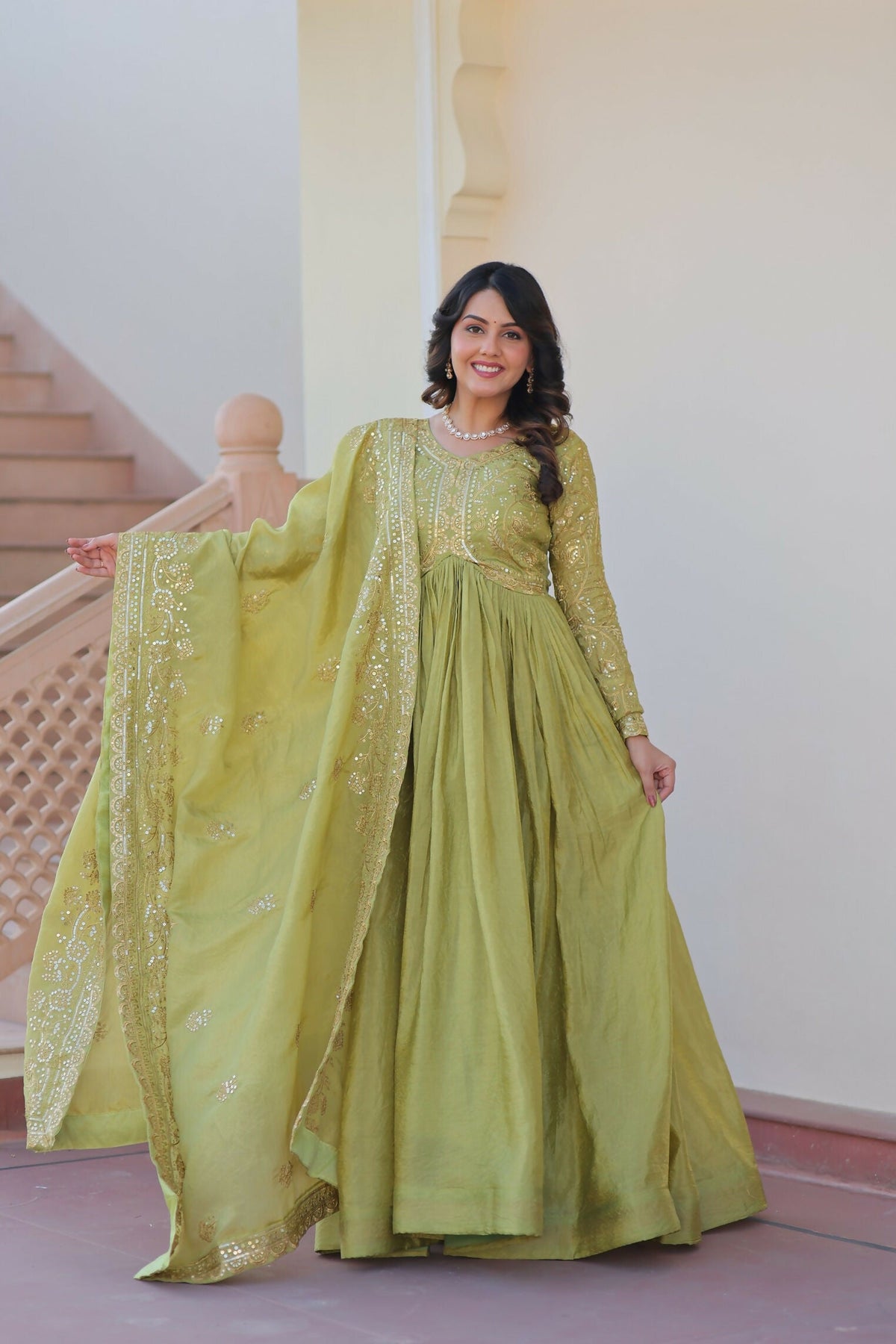 Joban Fashion Pista Crush Sequence Embroidery Work Kurta Set | Grocsy
