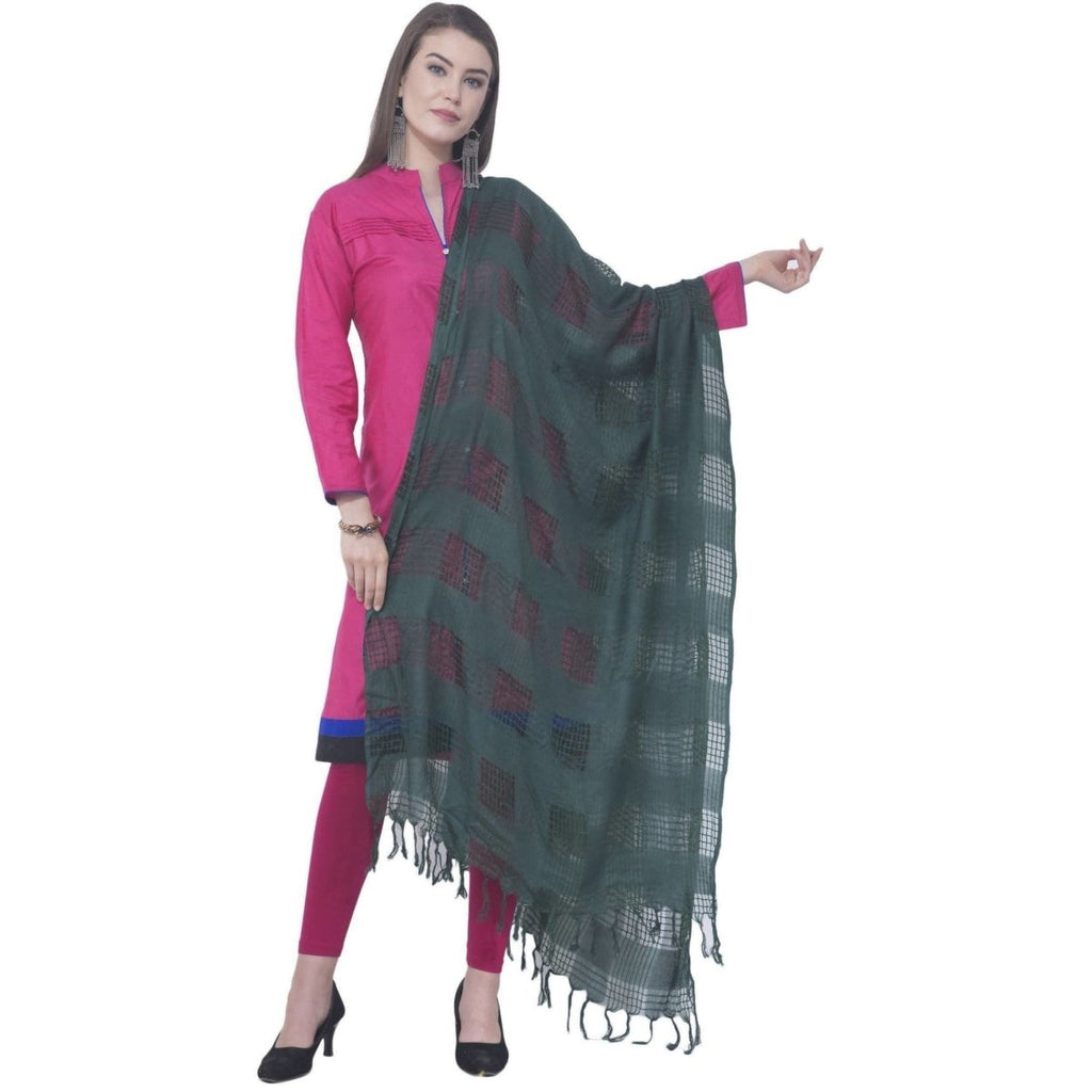 A R Silk Rama Green Color Window Square Cotton Dupattas and Chunnis | Grocsy