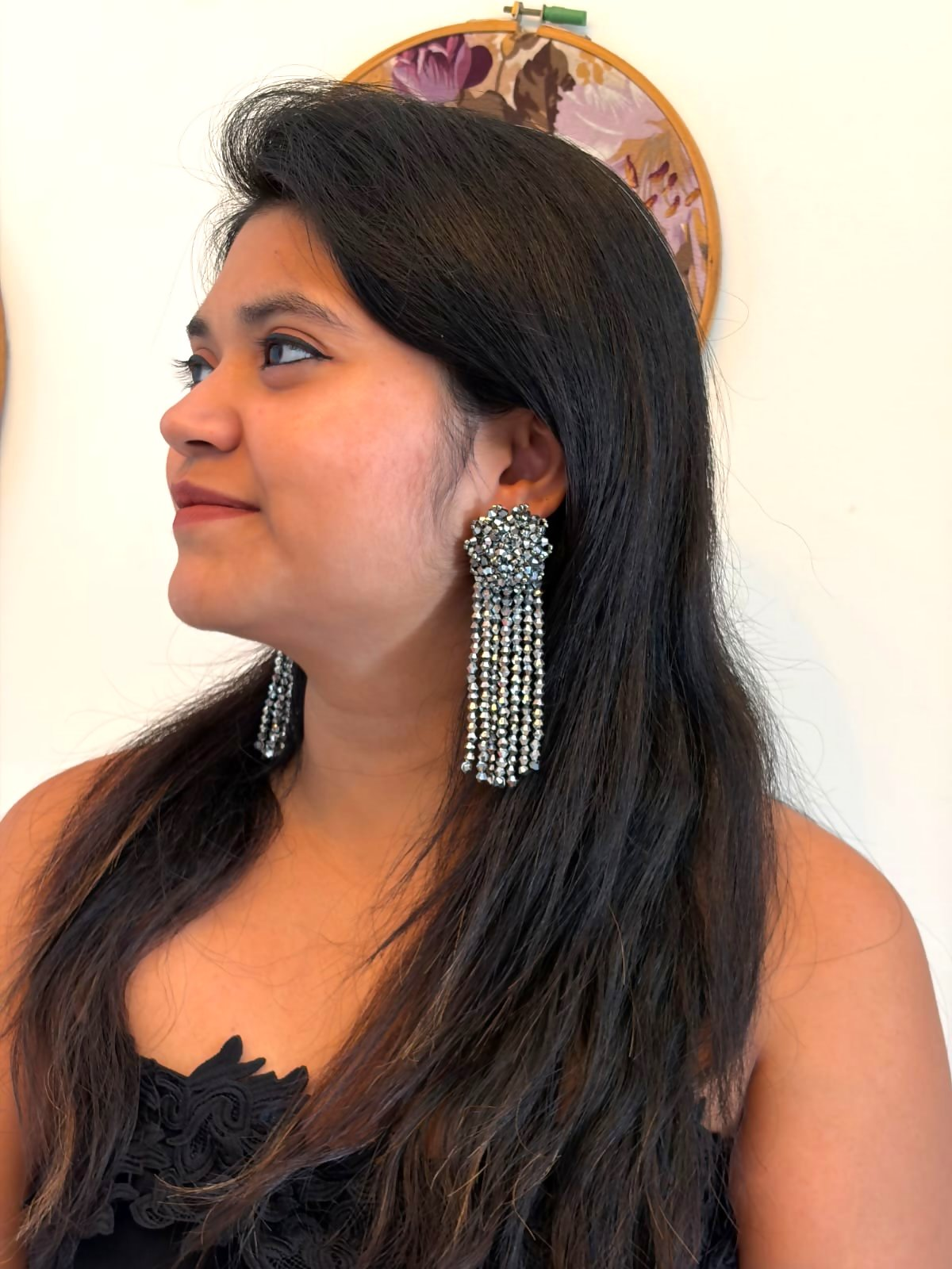 Inhanns Handmade Crystal Waterfall Earrings - Long - Titanium | Grocsy