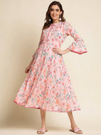 Pink Cotton Floral Printed Dress - Nandani | Grocsy