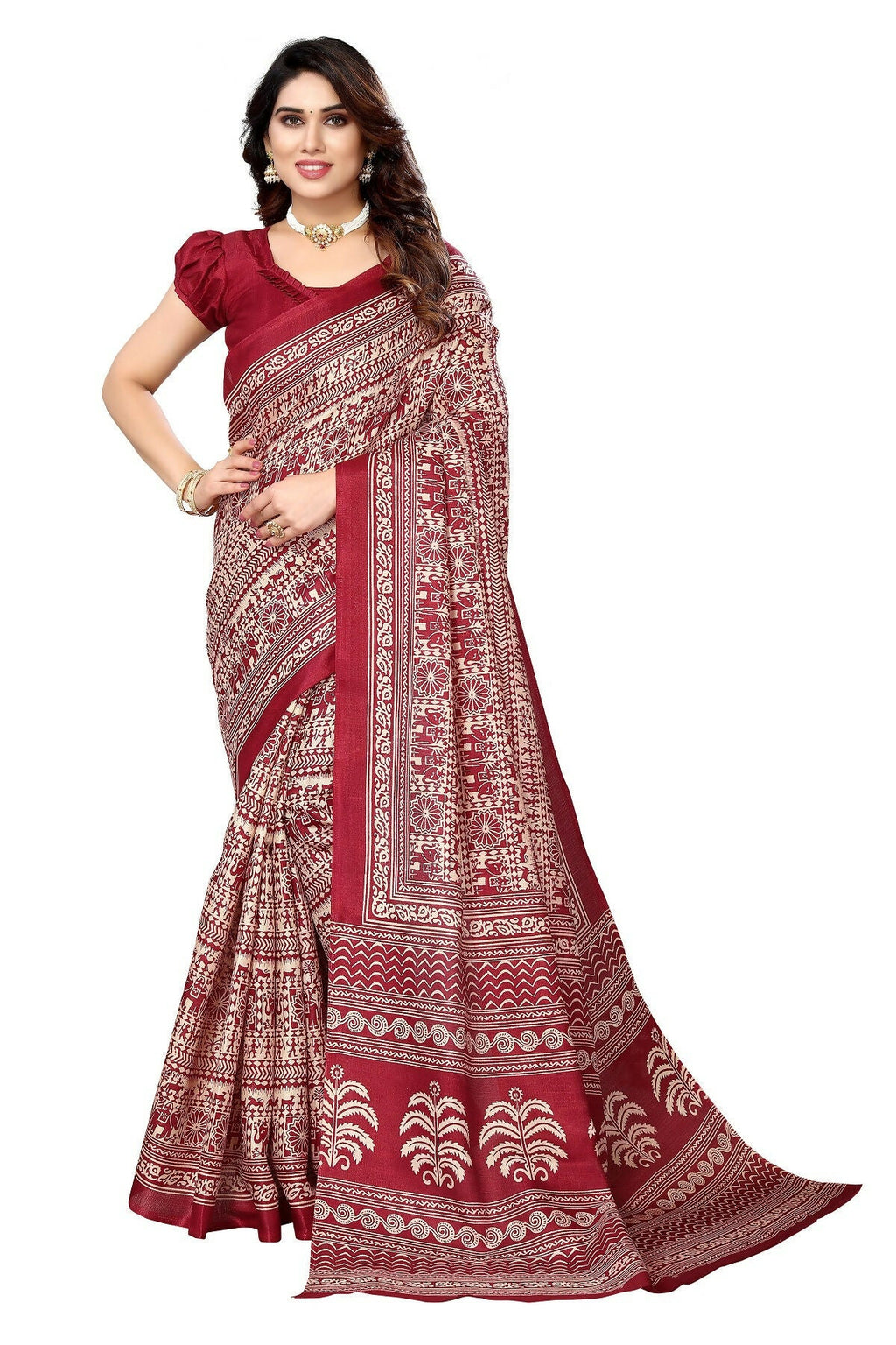 Vamika maroon Printed Art Silk Saree | Grocsy