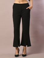Myshka Women's Black Solid Boat Neck Party Top With Trousers Co-ord set | Grocsy