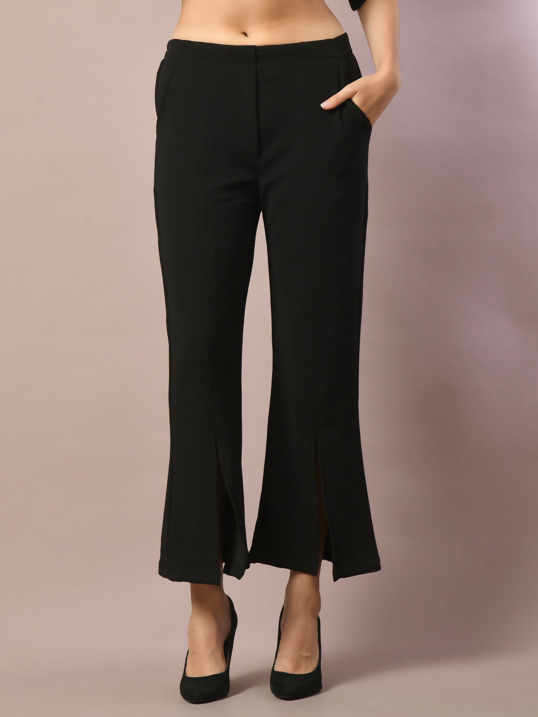 Myshka Women's Black Solid Boat Neck Party Top With Trousers Co-ord set | Grocsy