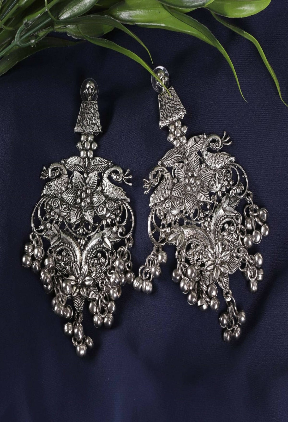 Mominos Fashion Joharkamal Silver-Plated Peacock Design Drop Earrings For Women