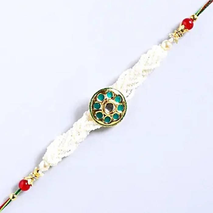 Traditional Kundan Rakhi With Wallet And Chocolate Burfi | Grocsy