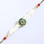 Traditional Kundan Rakhi With Wallet And Chocolate Burfi | Grocsy