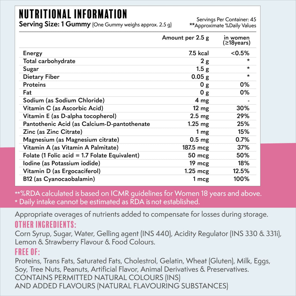 Meadbery Women's Multivitamin Gummies - Strawberry Flavour | Grocsy