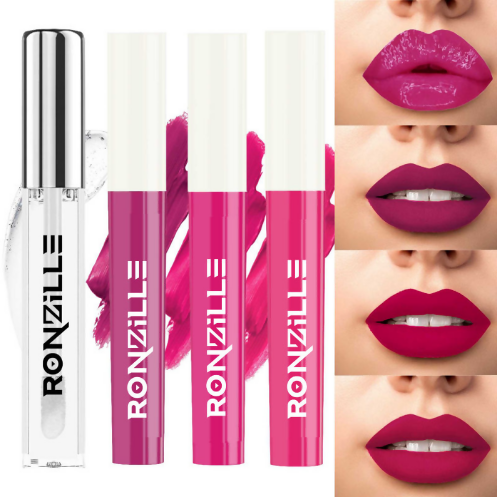 Ronzille Non Transfer Matte Liquid Lipstick Plus Lip Gloss - Blush And Pinks | Grocsy