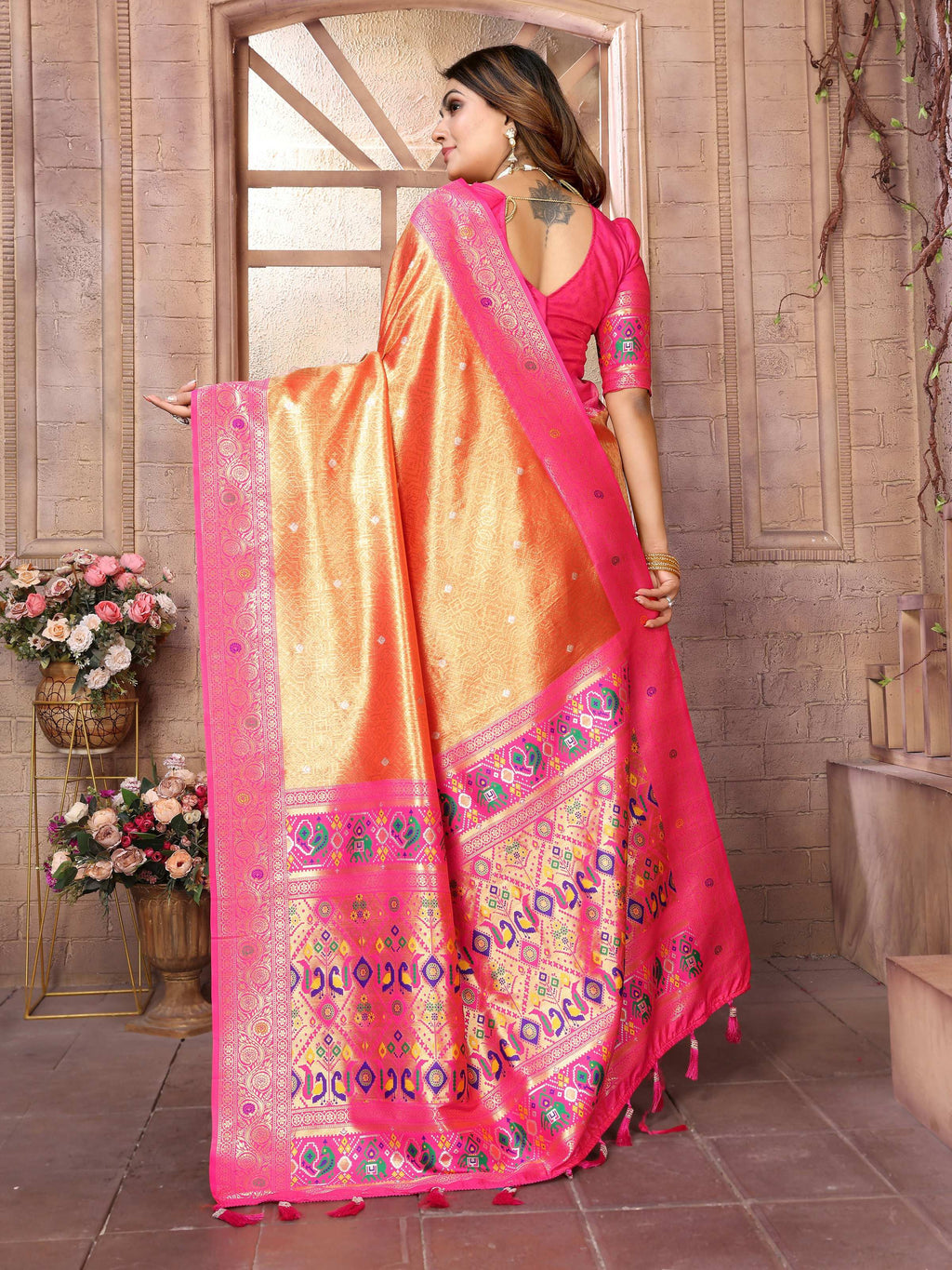 Aastha Fashion Gold Banarasi Tissue Silk Weaving Saree | Grocsy