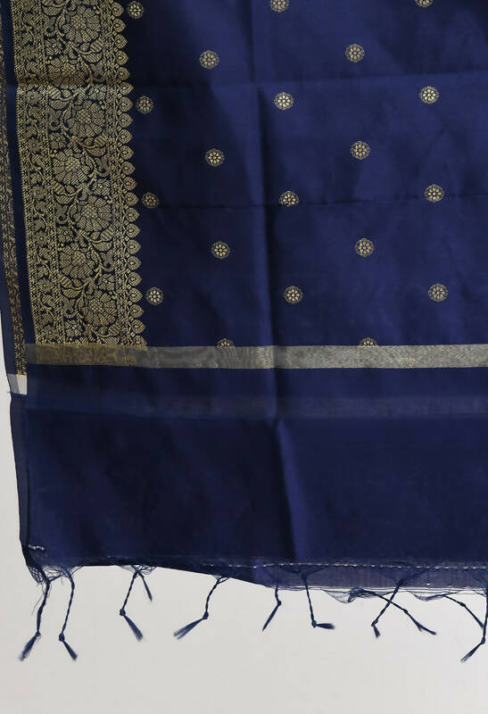 Mominos Fashion Moeza Women's Banarsi Silk Woven Design Navy Blue Dupatta | Grocsy