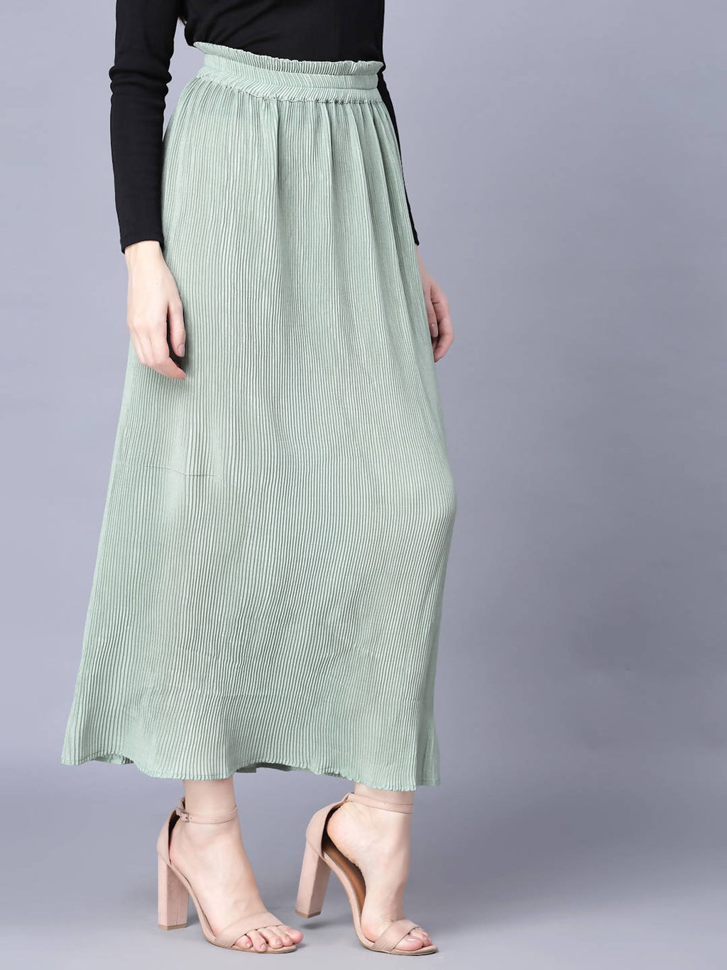 Myshka Chiffon Solid Green Women Skirt | Grocsy