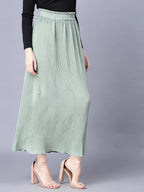 Myshka Chiffon Solid Green Women Skirt | Grocsy