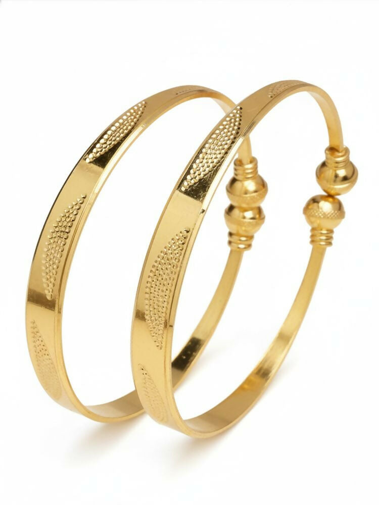 NVR Women Set of 2 Gold Plated Traditional Adjustable Kada Bangle | Grocsy