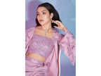 Pink Georgette Sequence With Thread Designer Co-Ord Set - Flory | Grocsy
