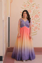 Vastranavya Purple Gold Crush Padding With Beads Embroidered Work Gown | Grocsy