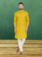 Even Apparels Men's Pure Cotton Yellow Kurta | Grocsy