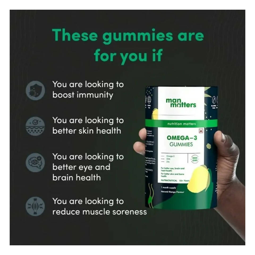 Man Matters Omega 3 Gummies With Natural Mango Flavour | Grocsy