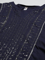 Yufta Women Navy Blue Regular Sequinned Kurta with Palazzo | Grocsy