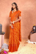 Orange Chiffon Foil Printed Saree with Unstitched Blouse Piece - Rajal | Grocsy