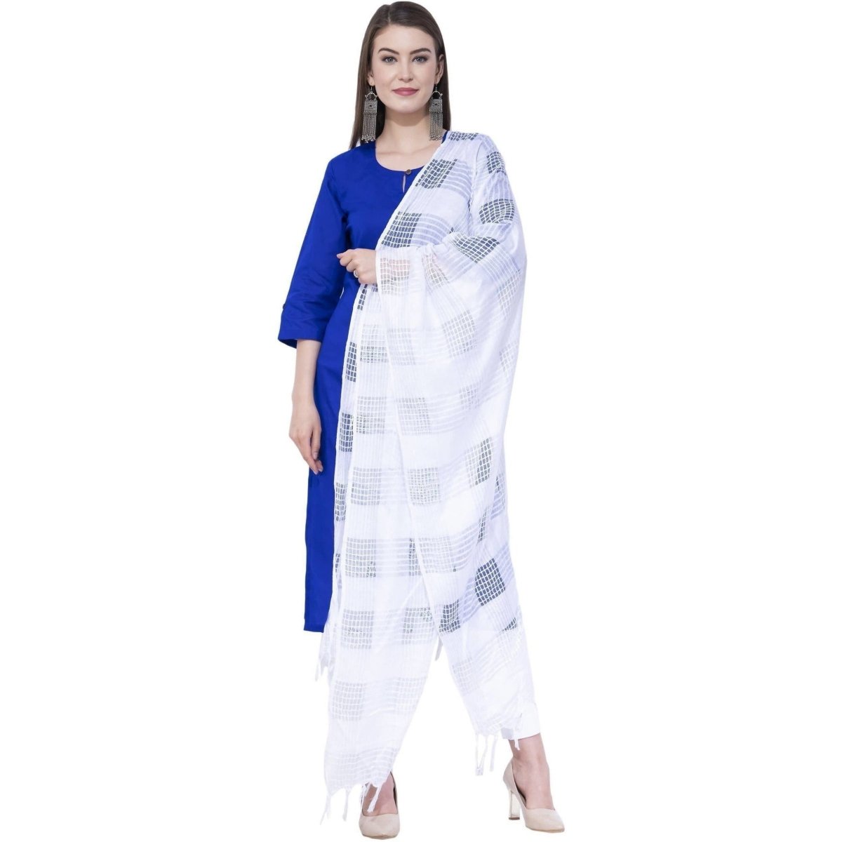 A R Silk Off White Color Window Square Cotton Dupattas and Chunnis | Grocsy