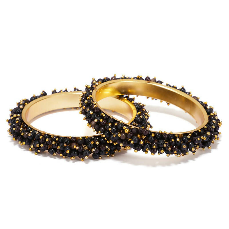 Mominos Fashion Joharkamal Gold-Polished Black Beads Work Bangles | Grocsy