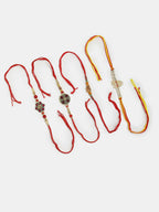 NVR Men Set of 4 Multicolor Stone-Studded Rakhi With Roli Chawal & Chocolate | Grocsy