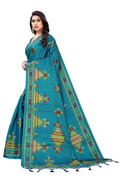 Vamika Blue Kalamkari Print With Jhalar Khadi Silk Saree (KITE BLUE) | Grocsy