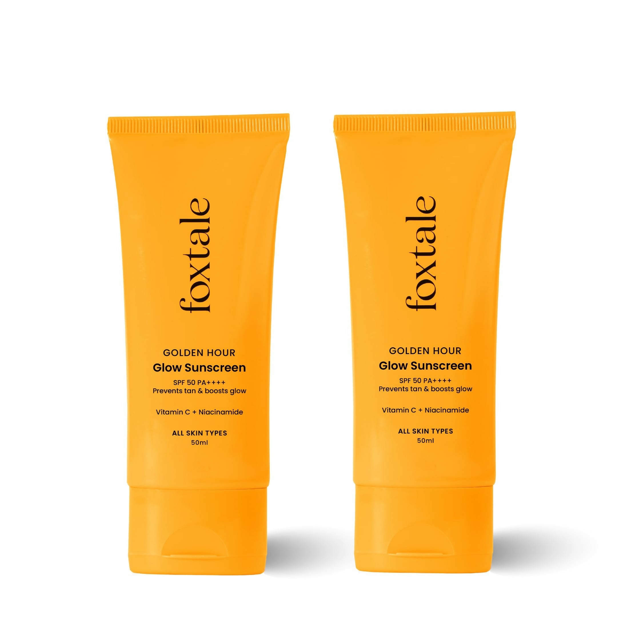 Foxtale Glow Sunscreen SPF 50 PA++++ Lightweight With Vitamin C And Niacinamide For a Dewy Glow, UVA And UVB Filters Prevents Tan | Grocsy