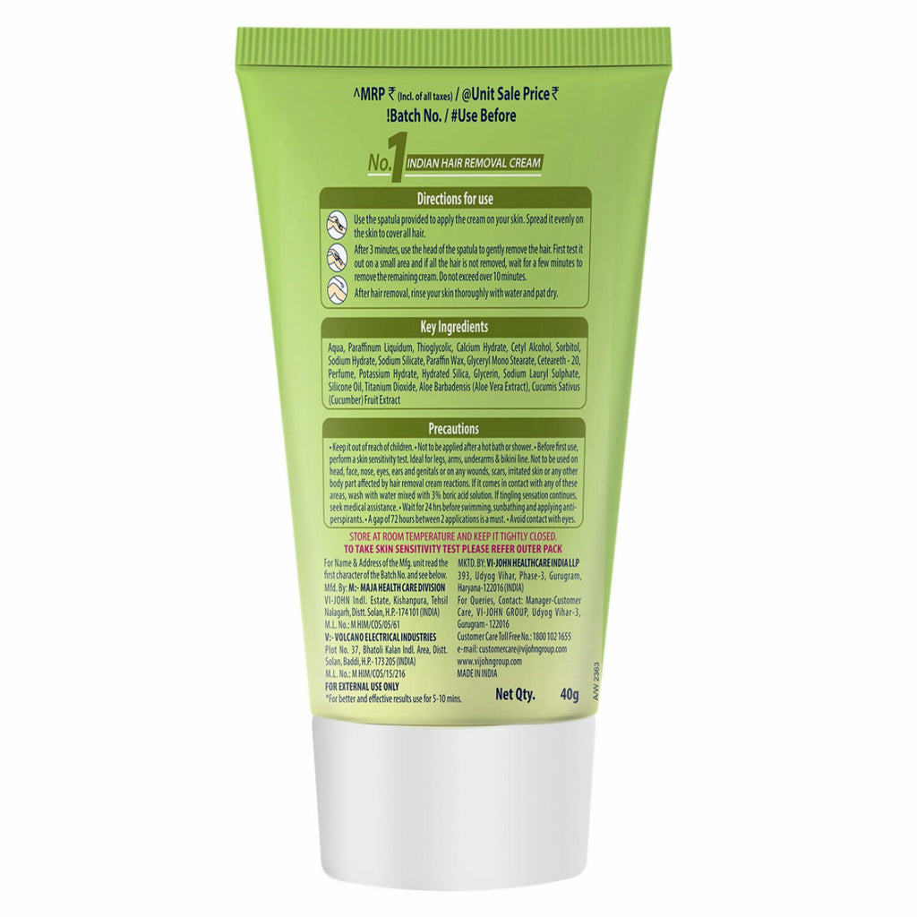 VI-JOHN Feather Touch Cucumber & Aloevera Hair Removal Cream for Women for Sensitive Skin Suitable for Legs, Underarms, Bikini Line, Arms | Grocsy