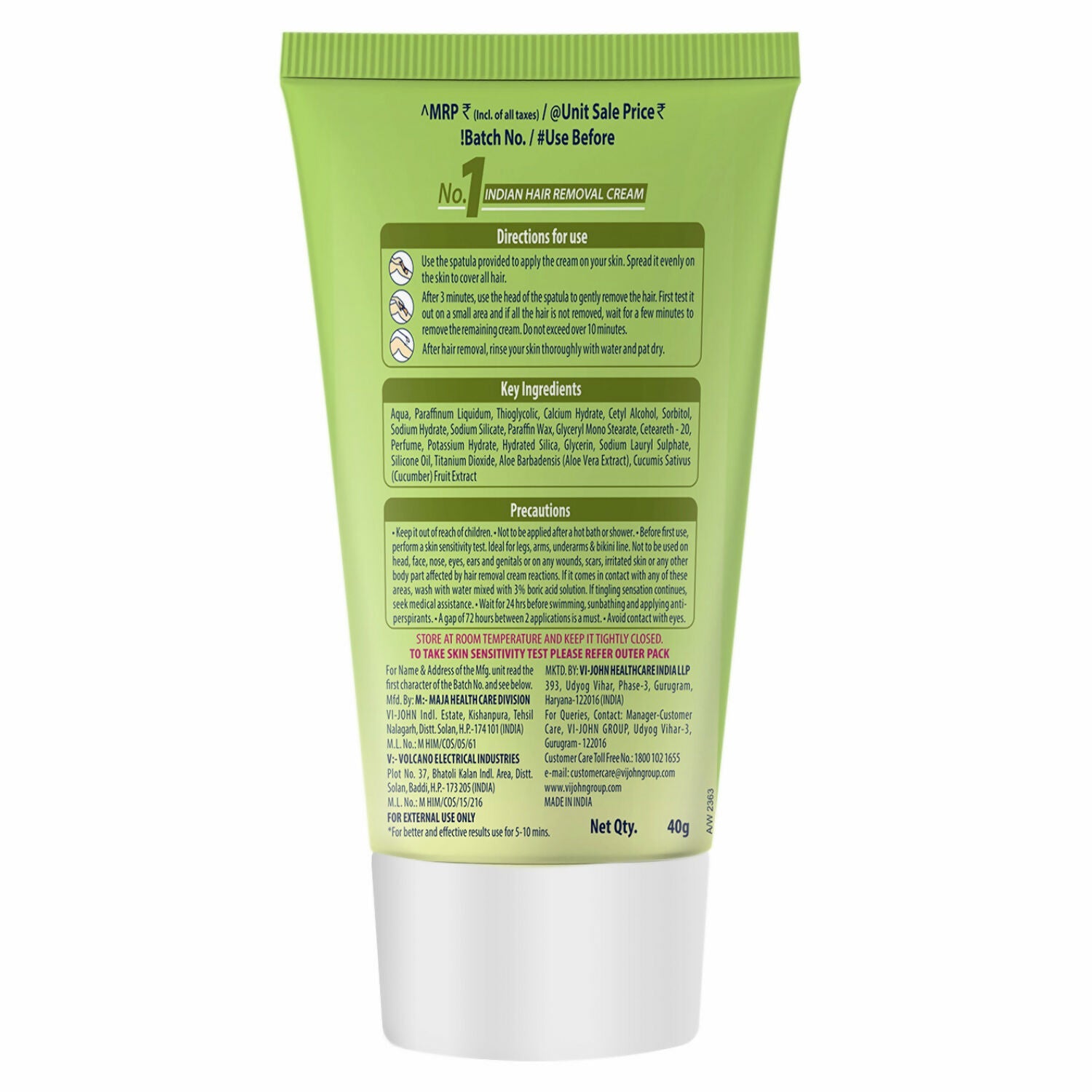 VI-JOHN Feather Touch Cucumber & Aloevera Hair Removal Cream for Women for Sensitive Skin Suitable for Legs, Underarms, Bikini Line, Arms | Grocsy