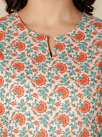Aramya Orange Soft Cotton Floral Straight Kurta for Women | Grocsy