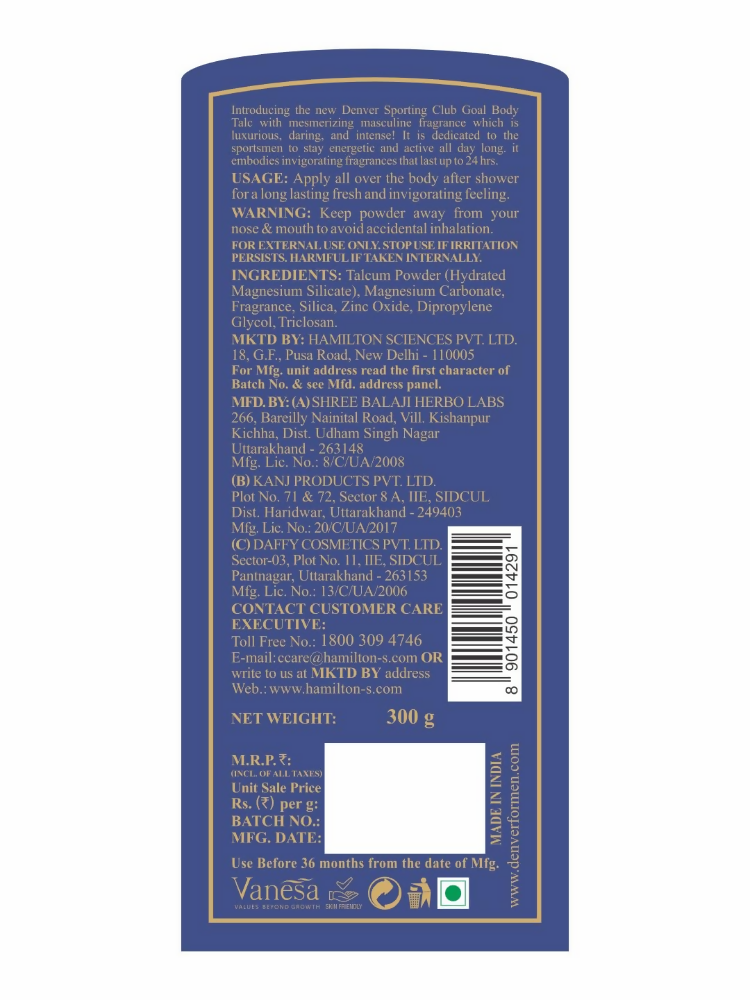 Denver Goal Scented Talcum Powder For Men | Grocsy