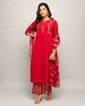 FIORRA Women's Red Creap A-Line Kurta Palazzo Set With Dupatta | Grocsy