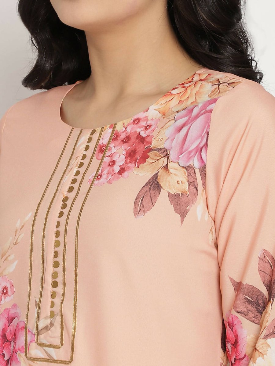 Ahalyaa Women Peach-Coloured Floral Printed Kurta Palazzo Set With Dupatta | Grocsy