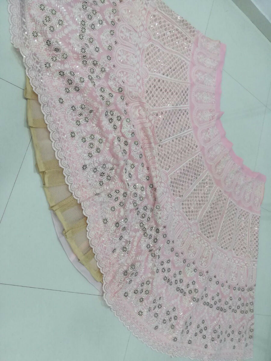 Jyoti Fashion Stunning Baby Pink Faux Georgette 3MM Sequins with Thread & Jari Embroidery Lehenga Choli with Dupatta | Grocsy