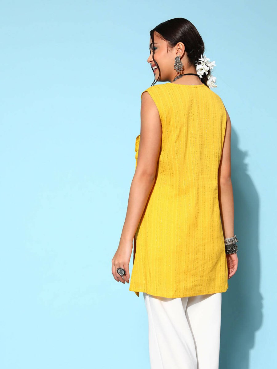 Ahalyaa Women Mustard Cotton Fluid Tie-Up Tunic | Grocsy