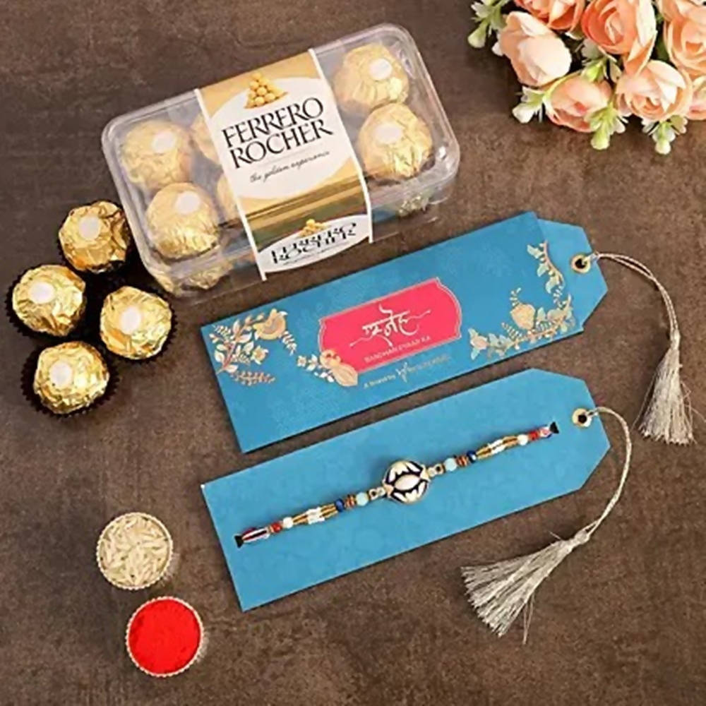 Meenakari Charm Rakhi & Ferrero Rocher Box | Grocsy